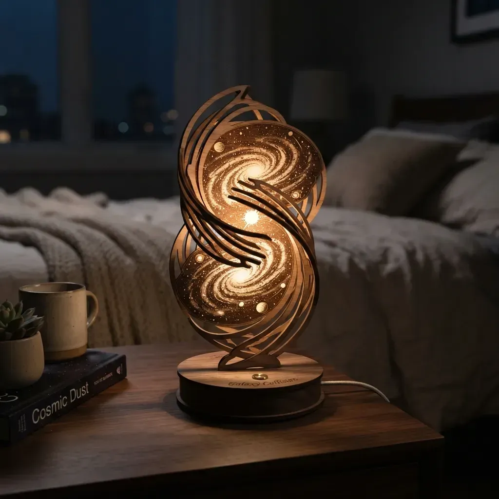 Wooden Night Light Galaxy Collision Home Decor