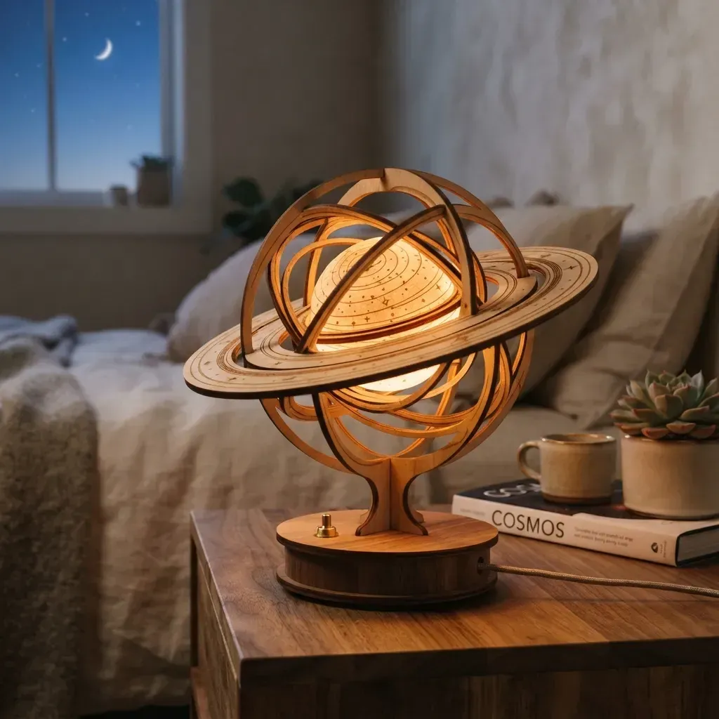 Wooden Night Light Planetary Ring Home Decor