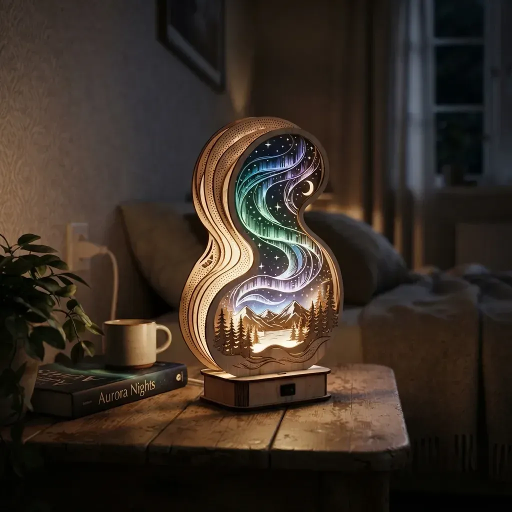 Wooden Night Light Aurora Borealis Home Decor