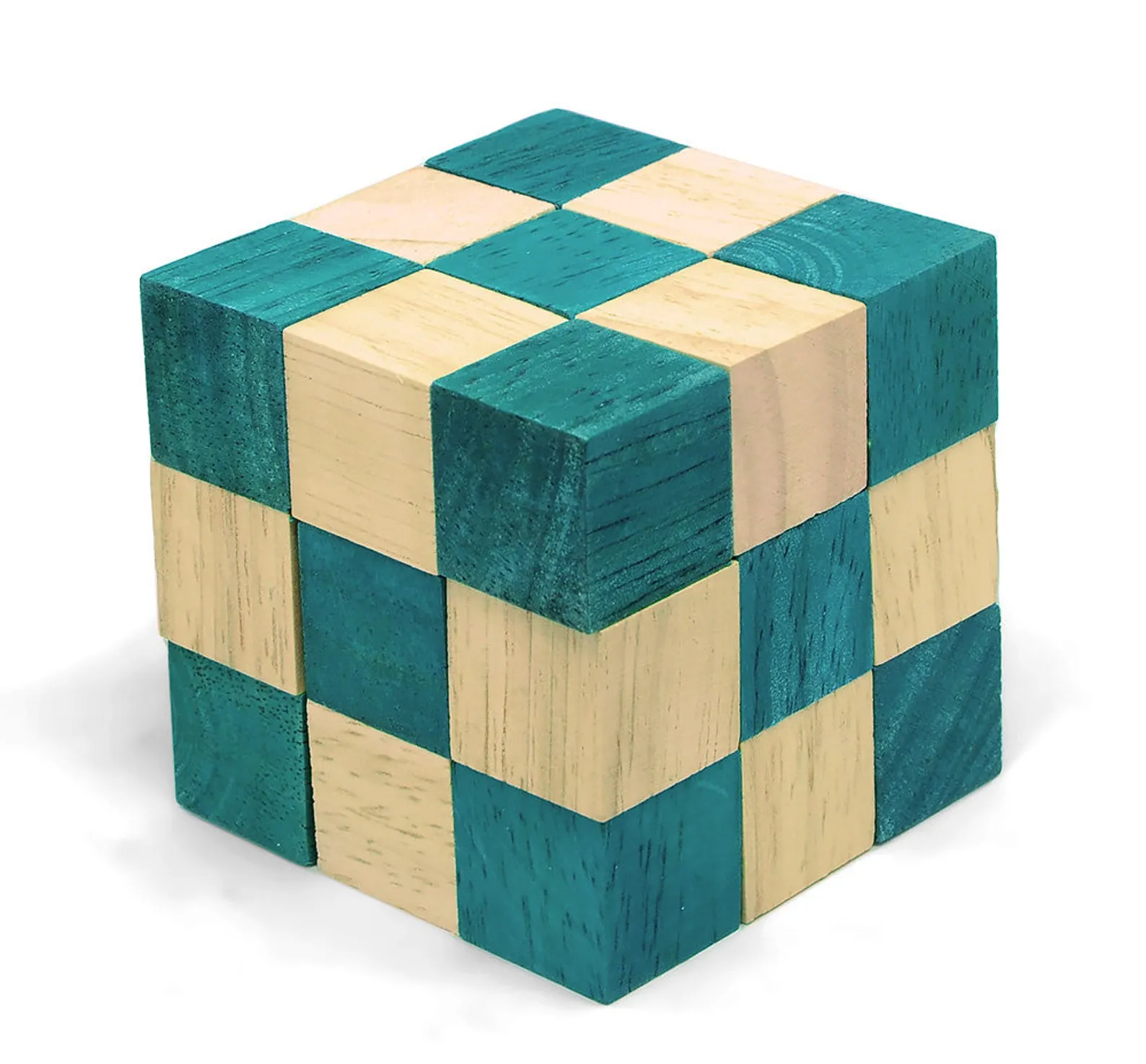 Green Snake Wooden Cube Logic Puzzle Desk Ornament