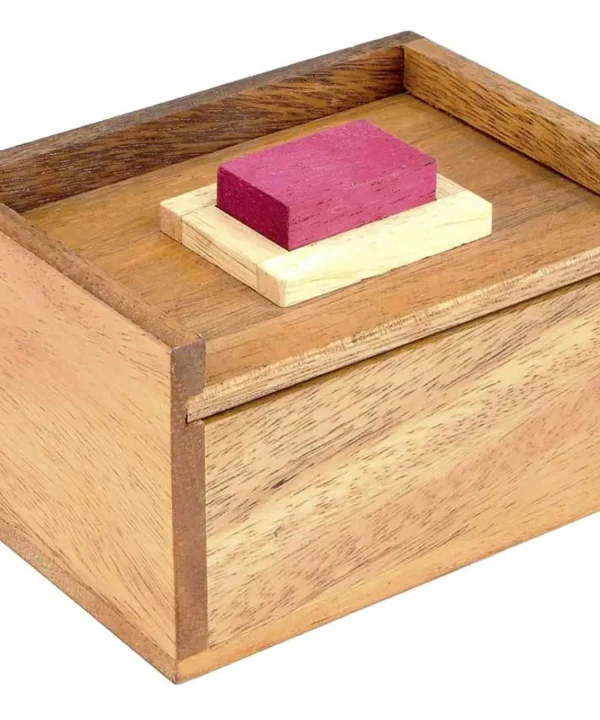 Hidden Red Stone Wooden Trick Puzzle Gift Box