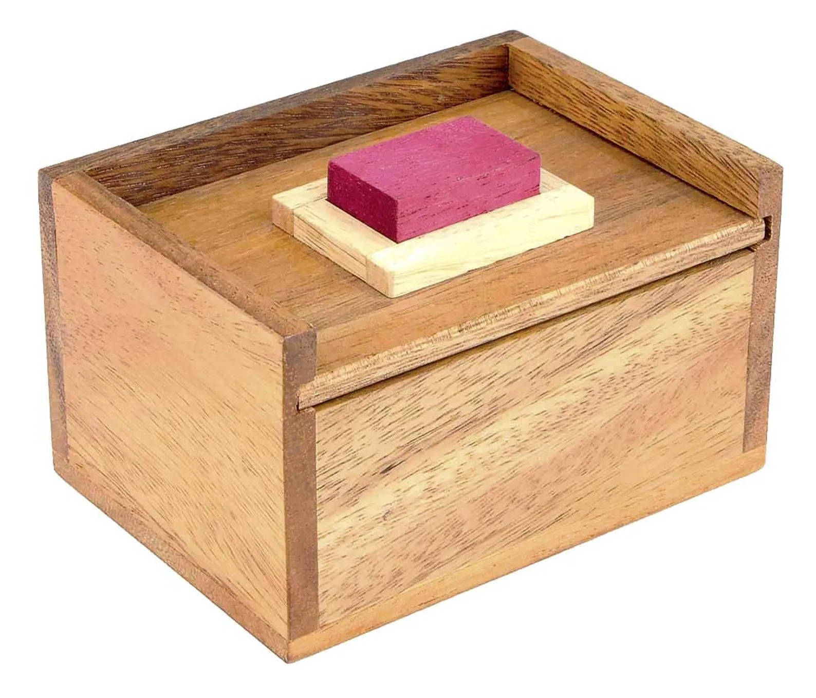 Hidden Red Stone Wooden Trick Puzzle Gift Box