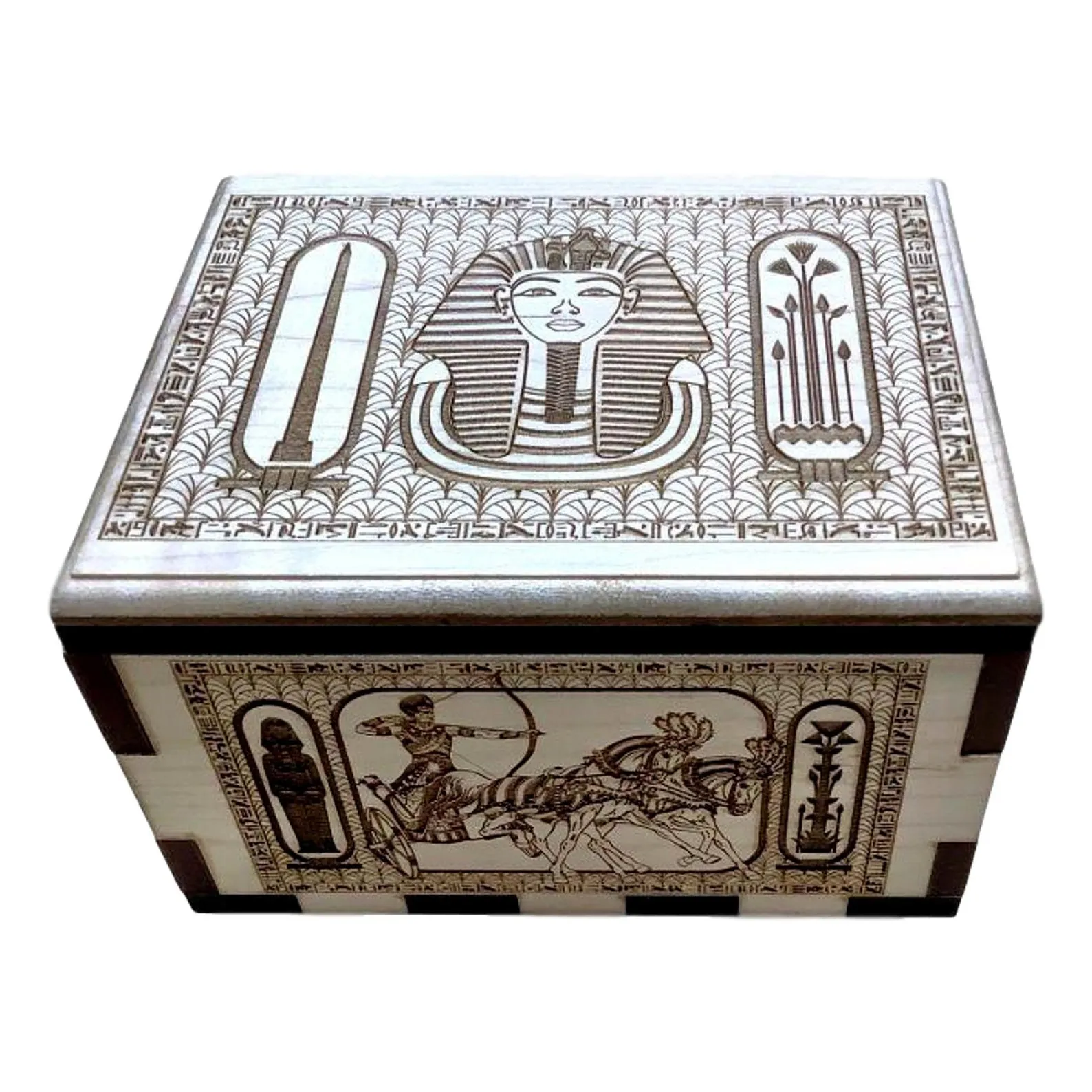 Egyptian Theme Maple Wooden Sequential Discovery Puzzle Box