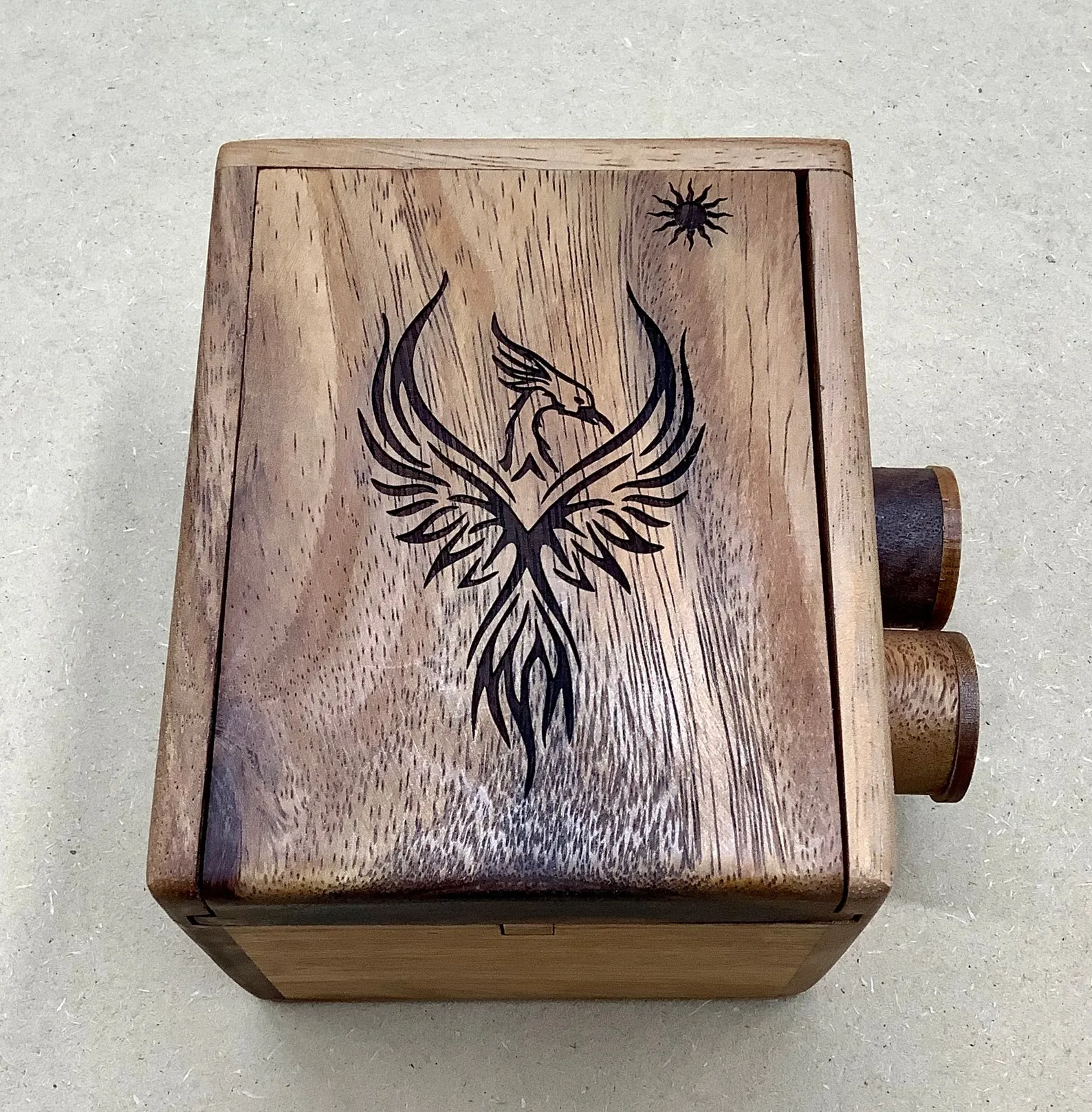 Phoenix Engraved Wooden Multi-Step Puzzle Tabletop Box