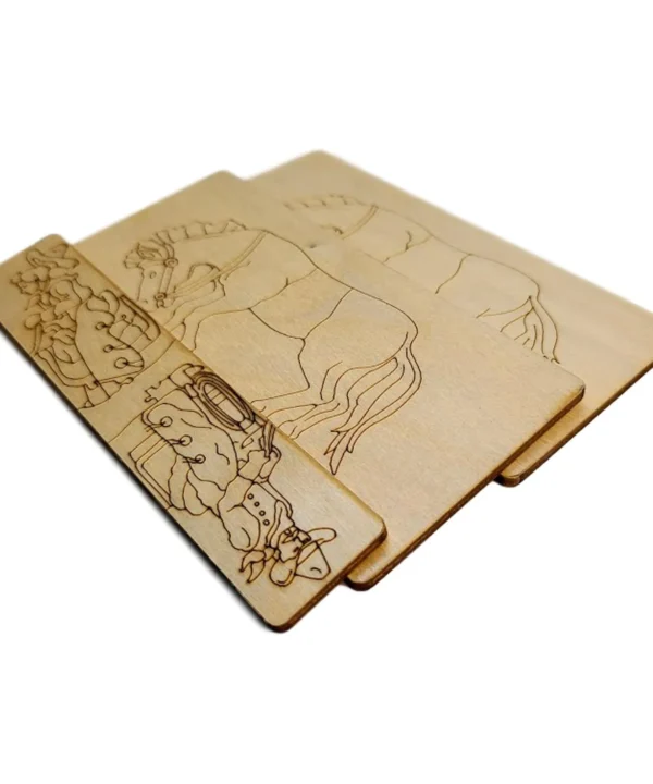 Saddle The Horses Vintage Wood Puzzle Set Classic Brain Teaser